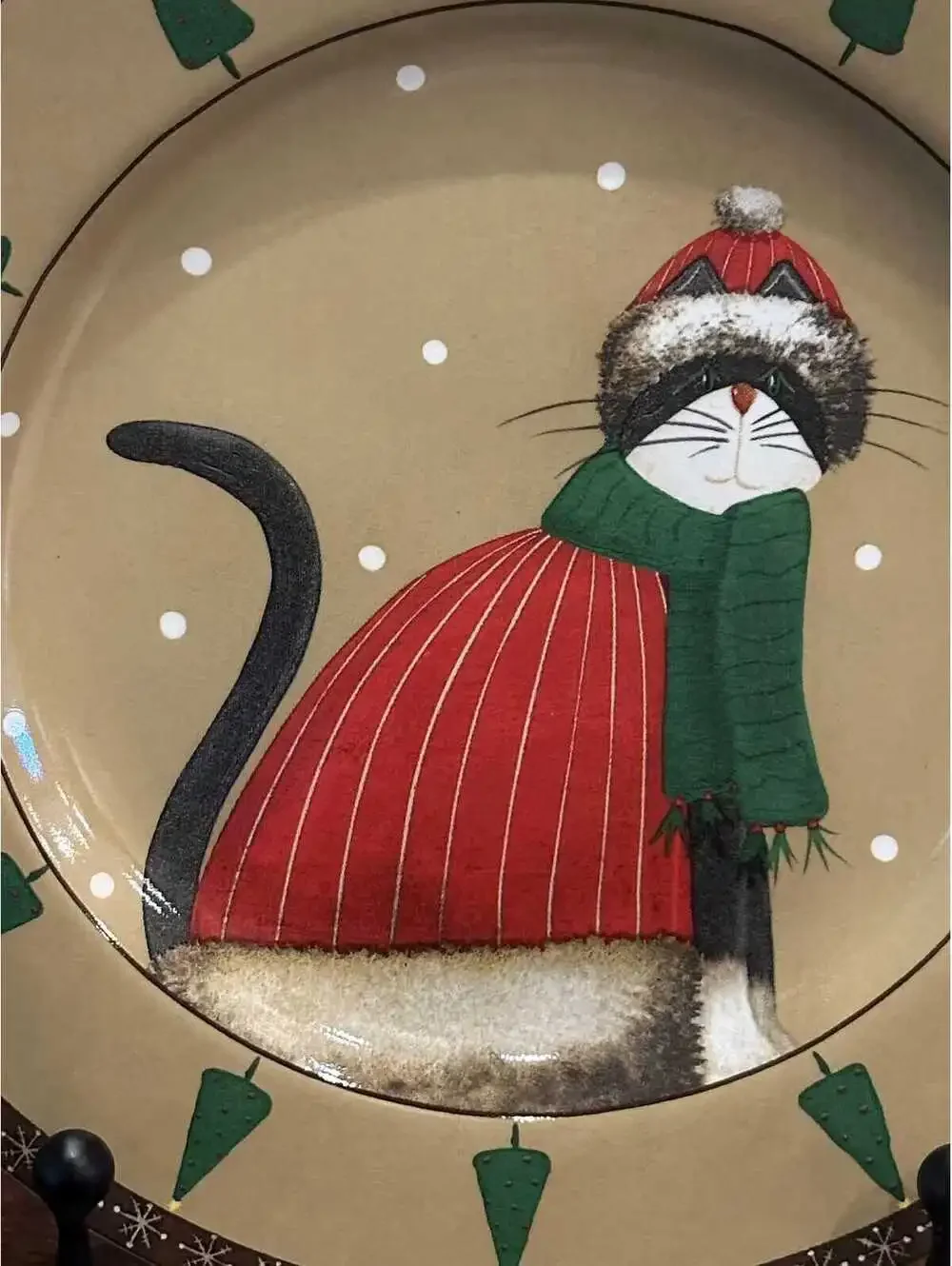 Vintage Oneida Sakura Fiddlestix Holiday Striped Coat Cat Salad Plate - Set of 2